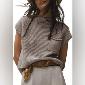 Free People Beach Freya Short Sleeve Cropped Knit Sweater Women XS Beige